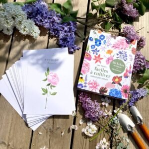 Coffret fleuri – idée cadeau pour les amoureux des fleurs et décoration, avec fiches de jardinage illustrées, idée cadeau femme.