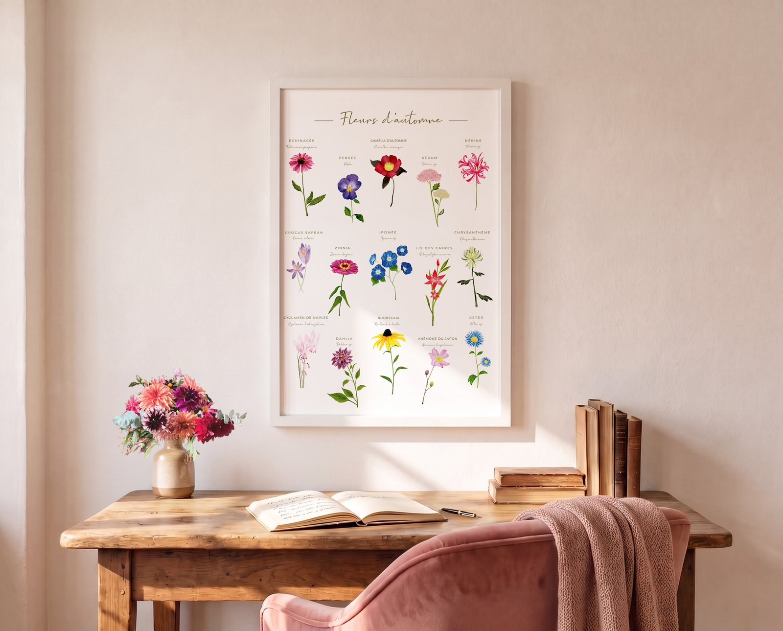 Affiche fleurs aquarelle automne