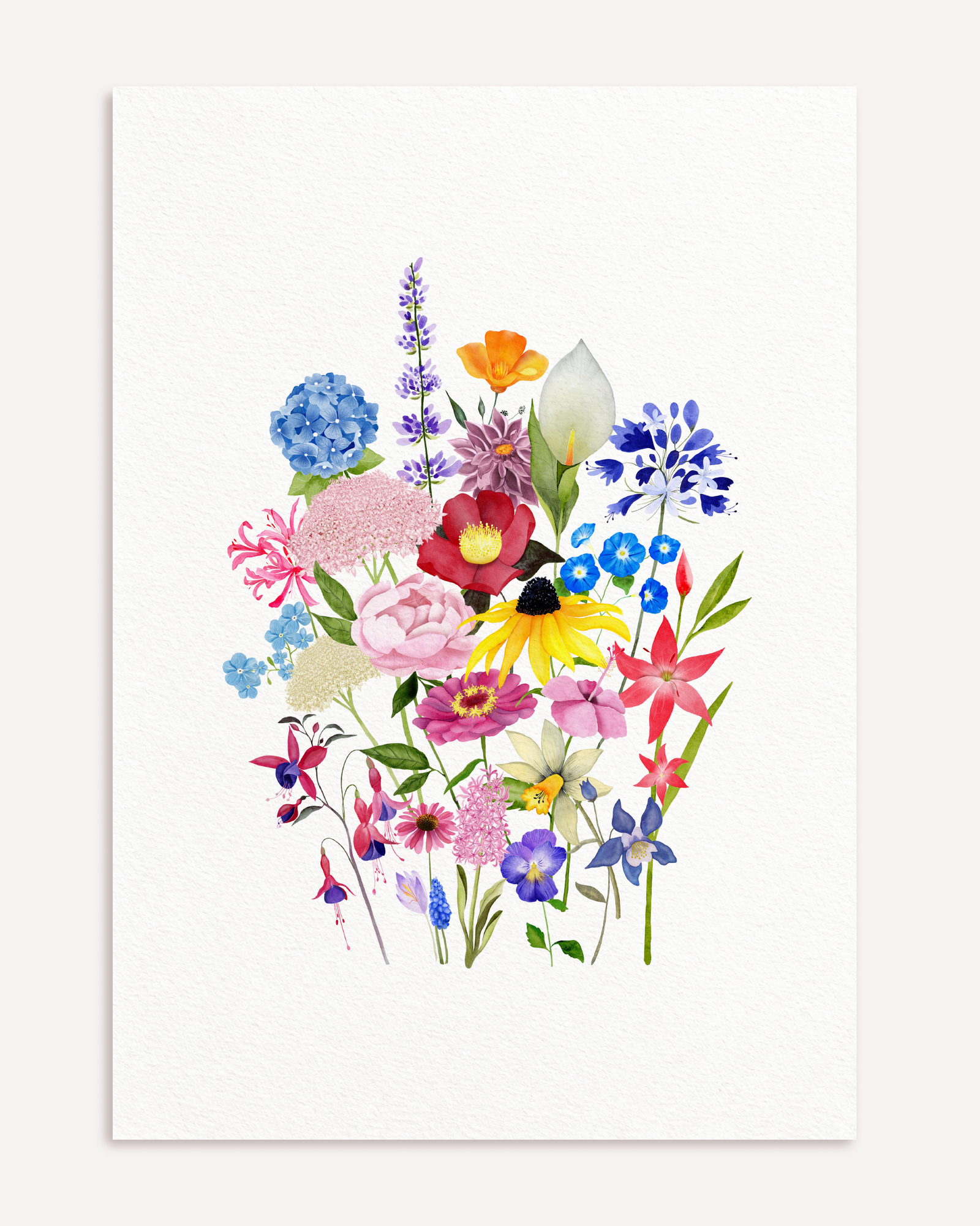 Affiche bouquet de fleurs à l’aquarelle, format A4, sur fond blanc