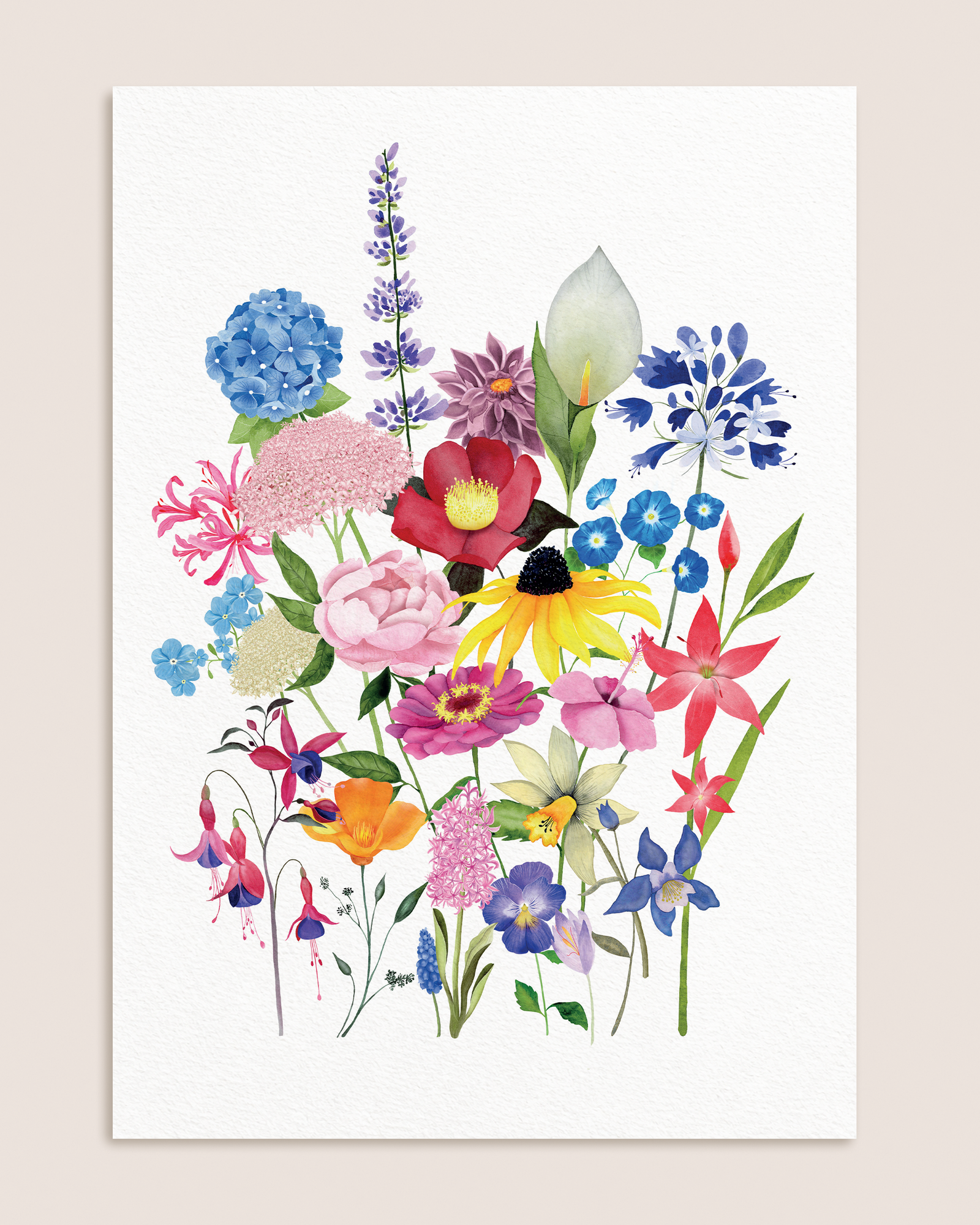 Affiche bouquet de fleurs des quatre saisons à l’aquarelle, format A3