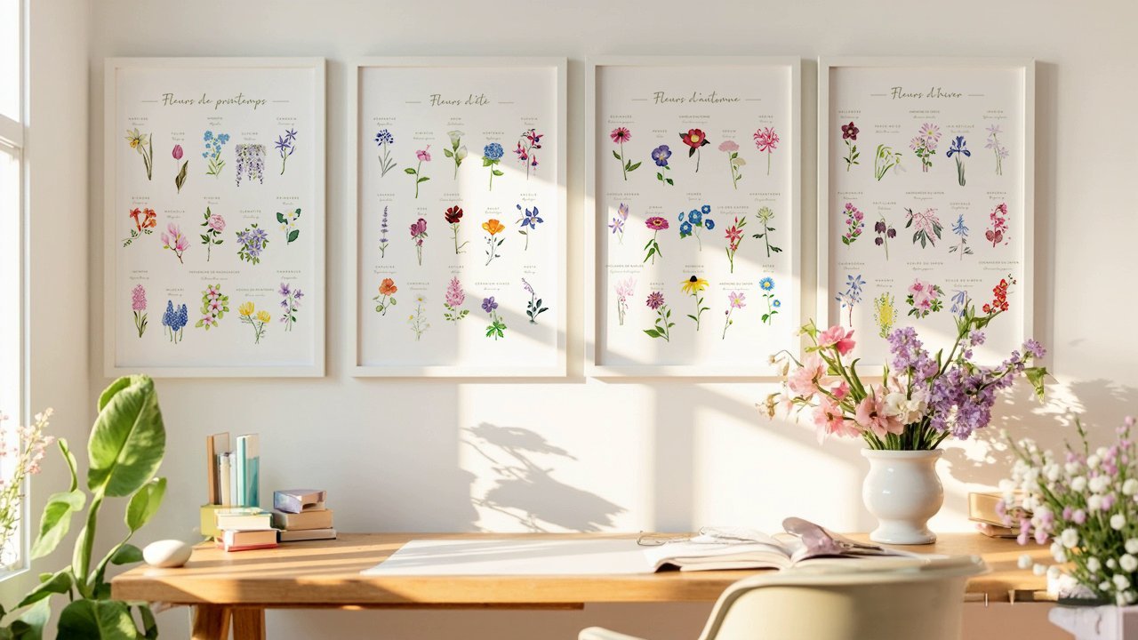 Affiches botaniques des fleurs des quatre saisons.